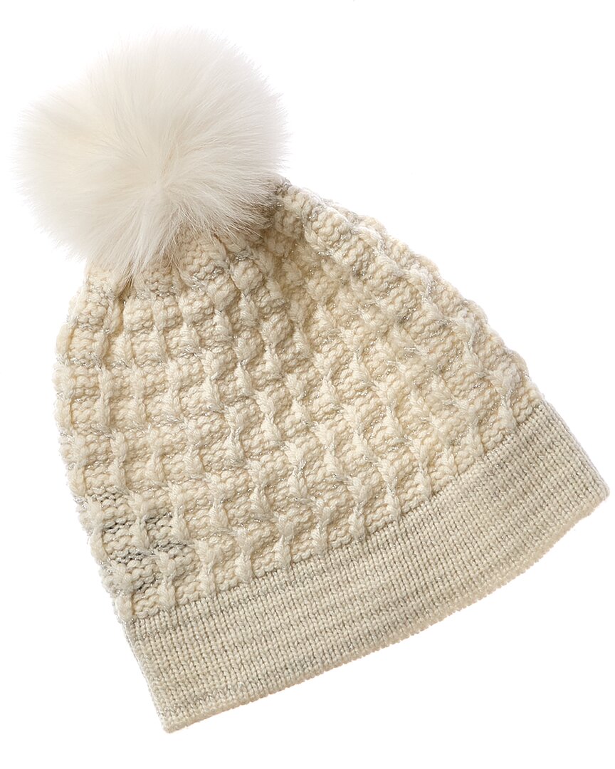 Shop Forte Cashmere Lux Cable Pompom Wool & Cashmere-blend Hat In Grey