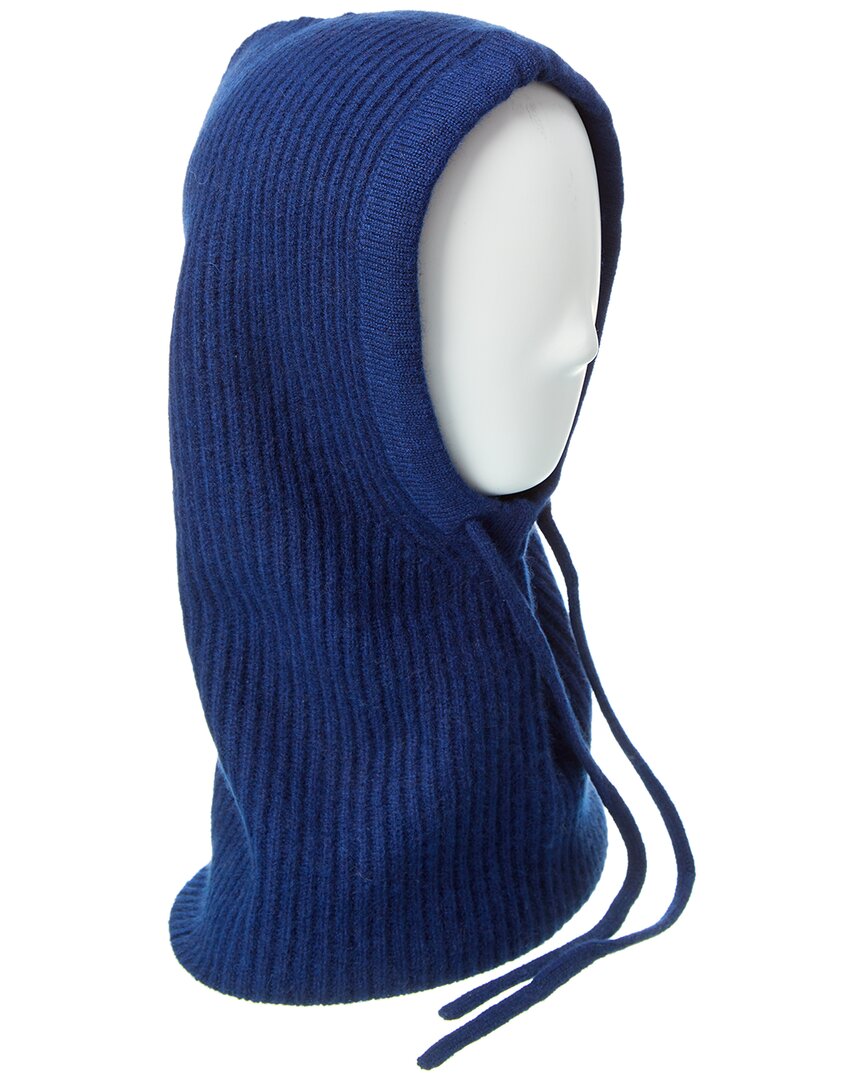 Amicale Cashmere Ribbed Knit Cashmere Hood In Blue