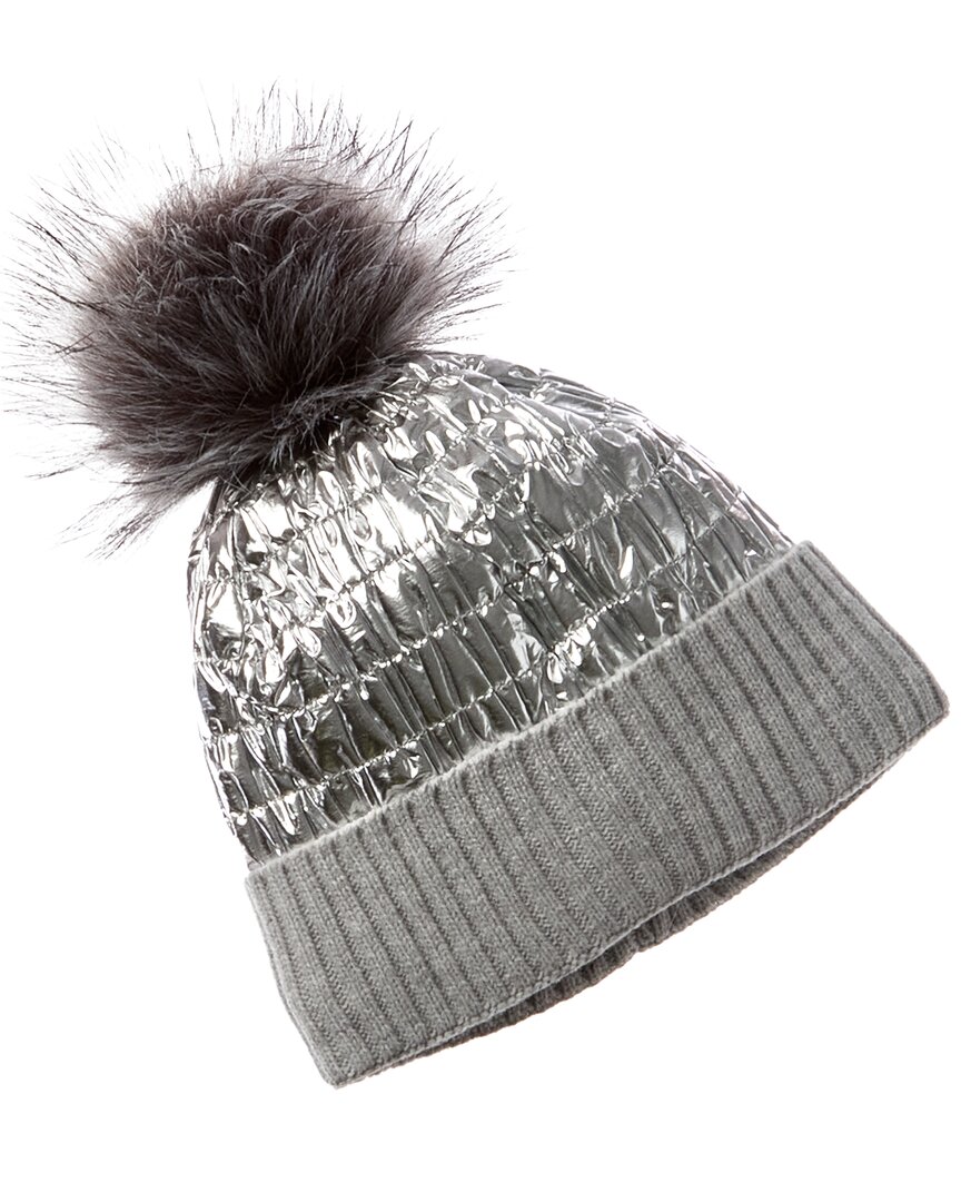 Shop Surell Accessories Metallic Puffer Beanie In Silver