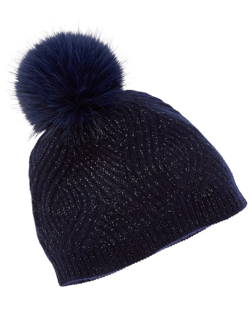 Sofia Cashmere Sofiacashmere Lurex Wave Rib Cashmere Hat In Blue