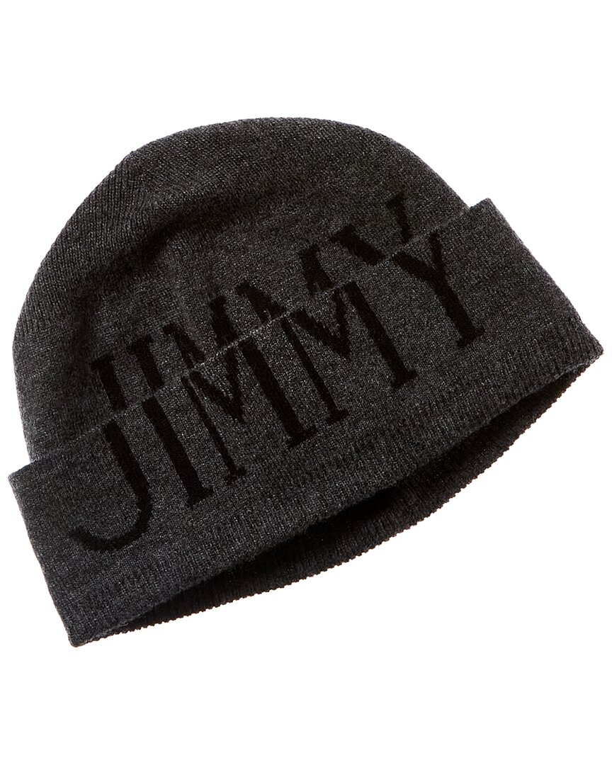 Shop Jimmy Choo Jc Logo Wool & Cashmere-blend Beanie In Grey
