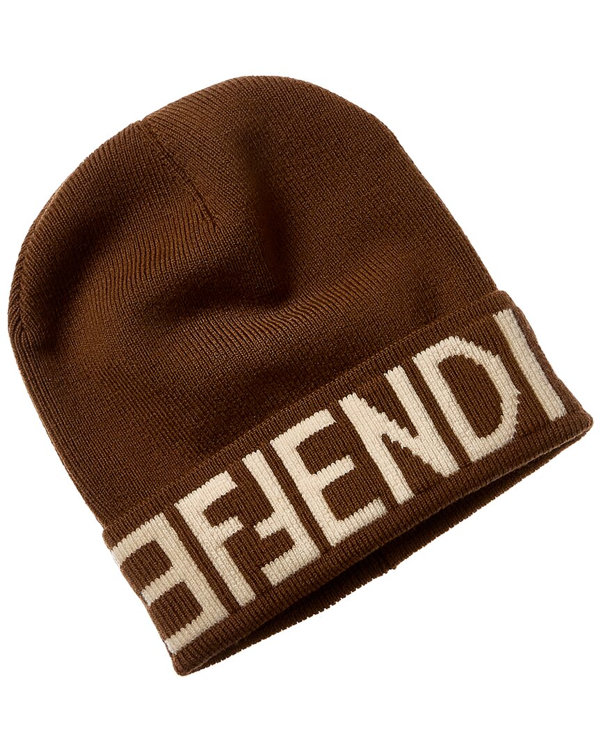 Shop Fendi Logo Wool & Cashmere-blend Beanie In Brown