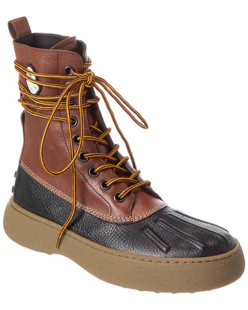 Moncler Leather Lace-up Boots In Brown