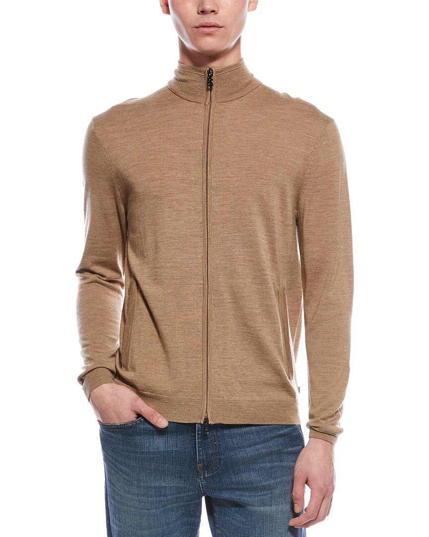 Bogner Oscar Wool Mock Neck Cardigan In Brown