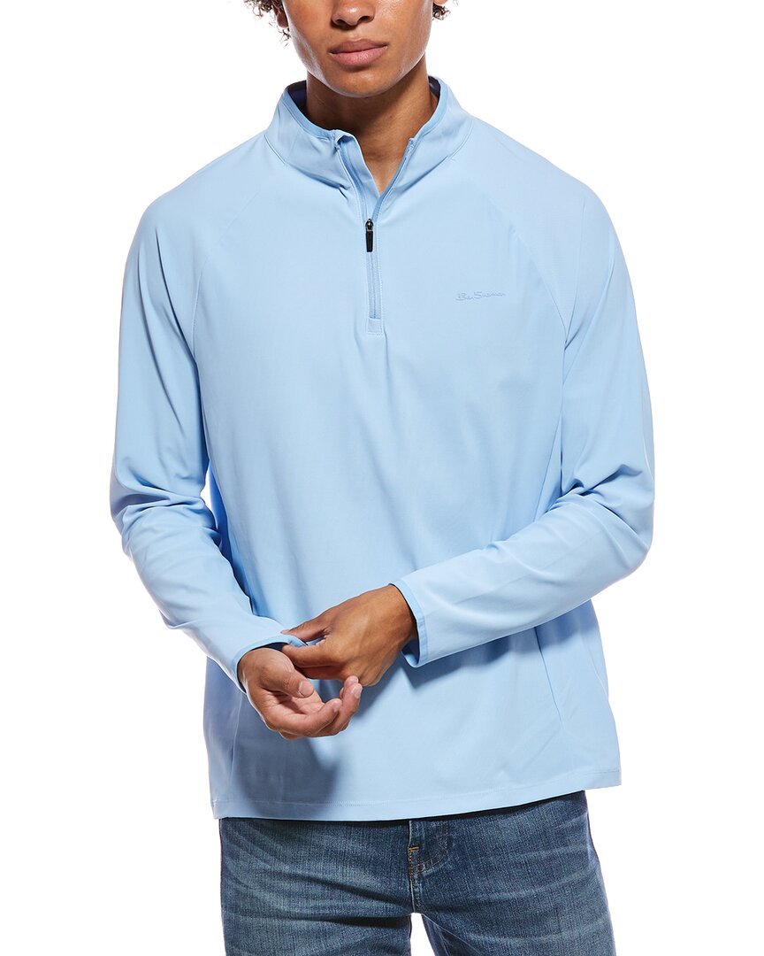 Ben Sherman Pique 1/4-zip Pullover In Blue