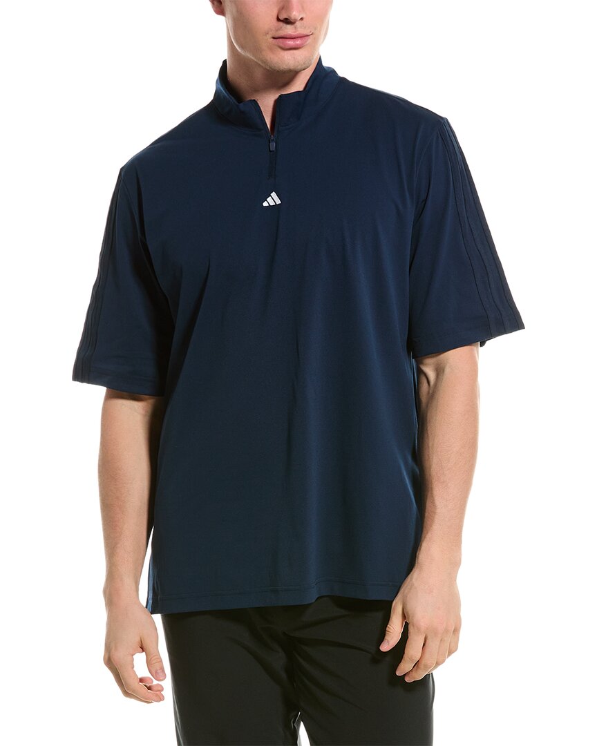 Shop Adidas Golf Tk Pique Mock 1/4-zip Pullover In Blue