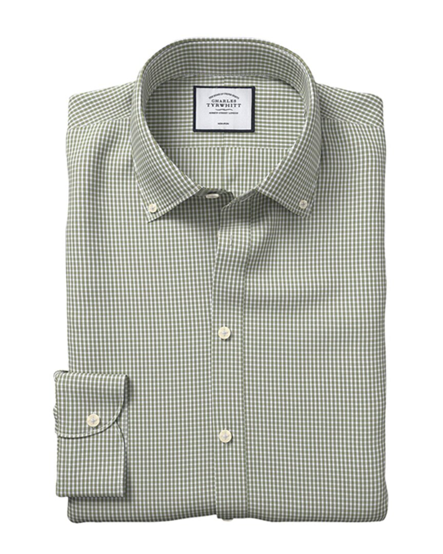 Charles Tyrwhitt Non-iron Button Down Check Slim Fit Shirt In Metallic