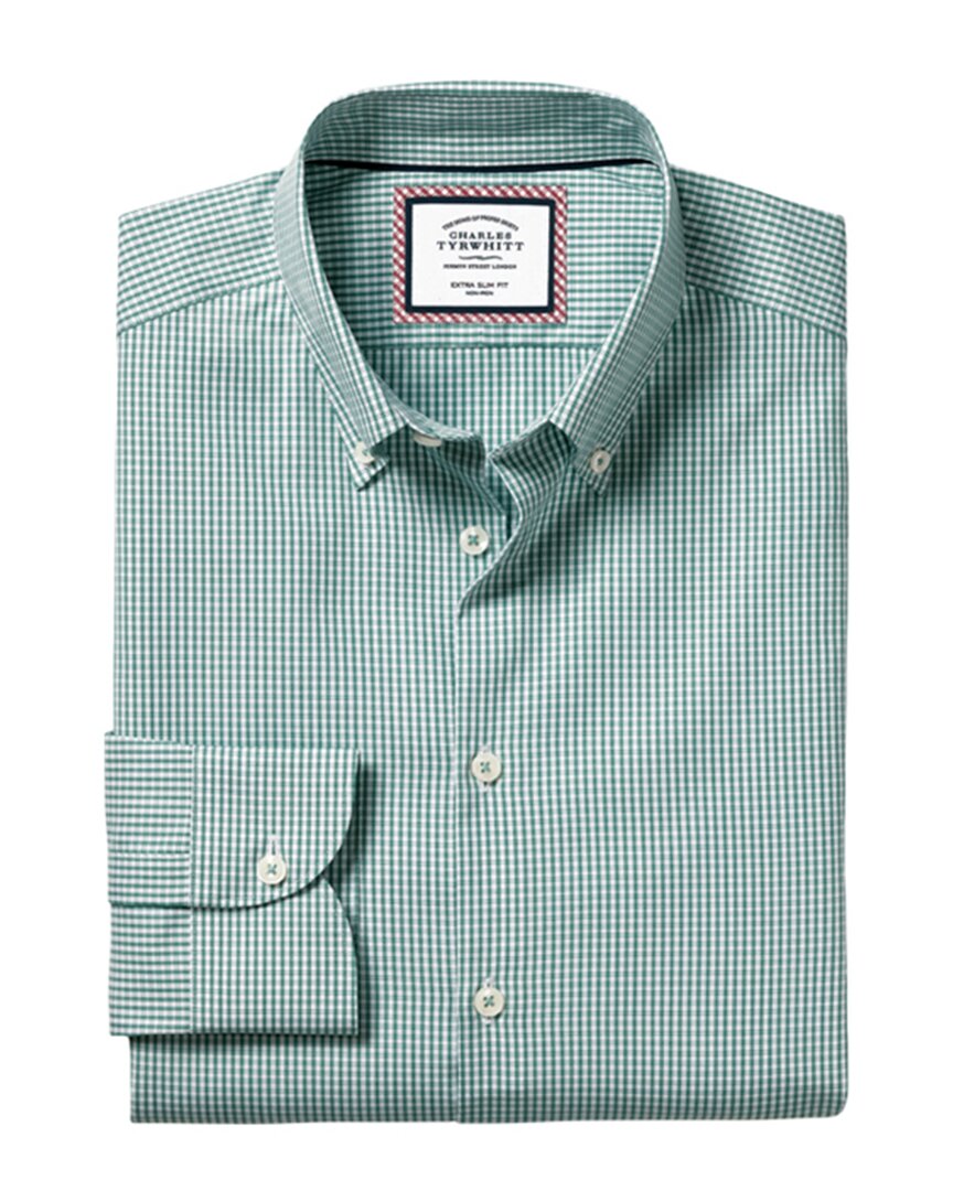 Charles Tyrwhitt Men's  Button-down Collar Non-iron Check Oxford Dress Shirt In Green