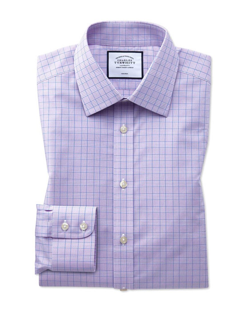 Shop Charles Tyrwhitt Non-iron Prince Of Wales Extra Slim Fit Shirt In Purple