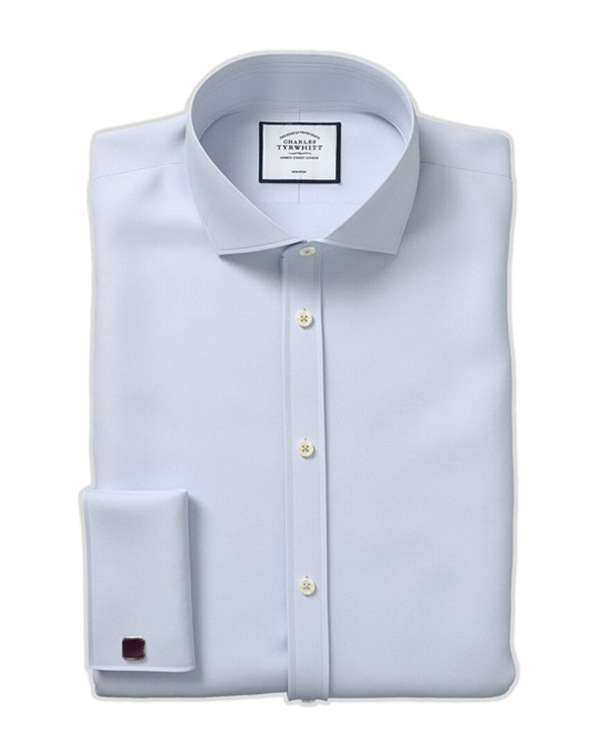 Charles Tyrwhitt Men's  Cutaway Collar Non-iron Clifton Weave Dress Shirt In Silver