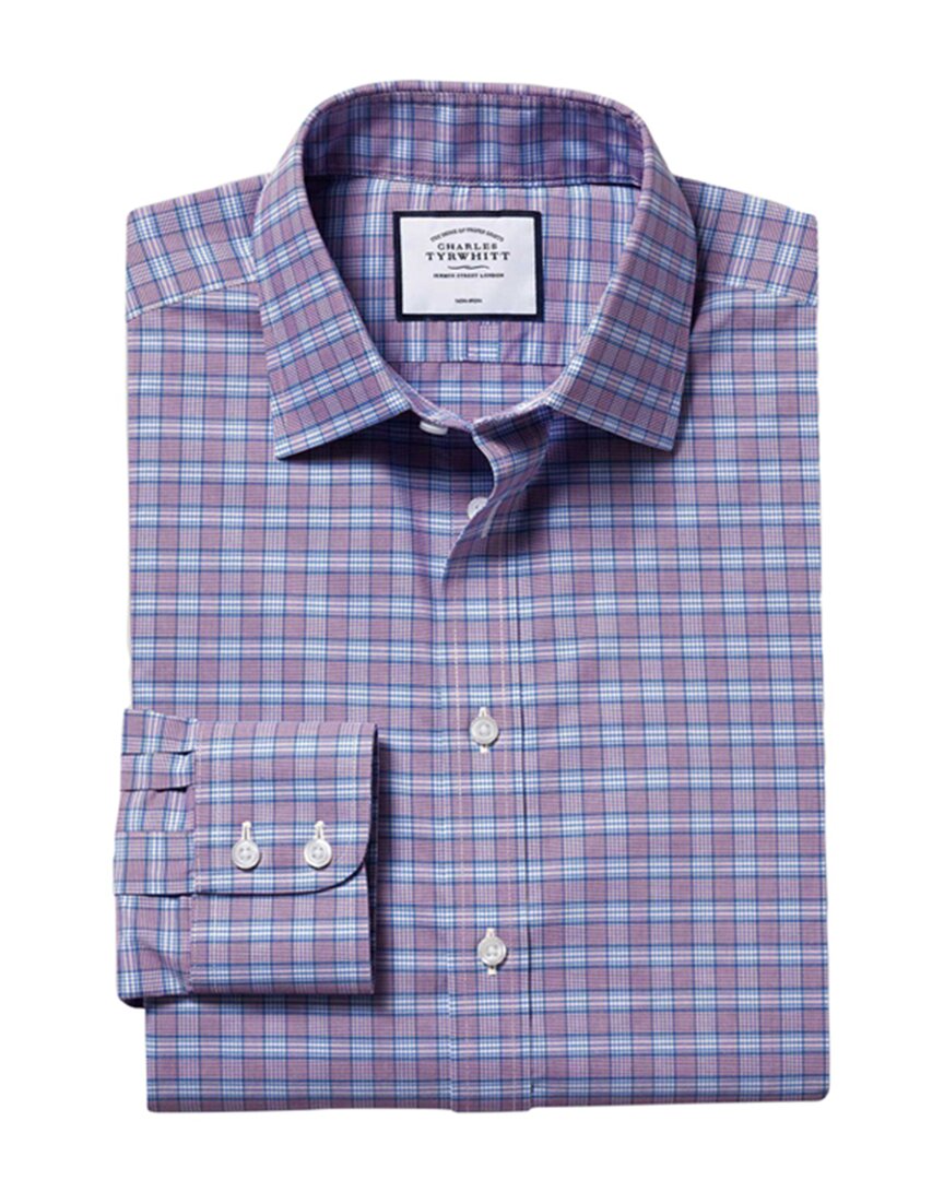 Shop Charles Tyrwhitt Non-iron Prince Of Wales Shirt In Purple