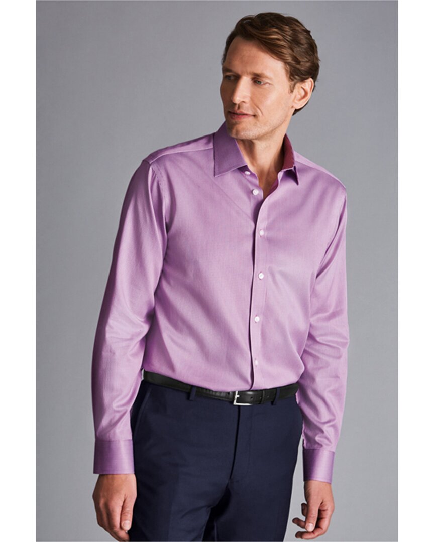 Shop Charles Tyrwhitt Non-iron Puppytooth Shirt In Purple