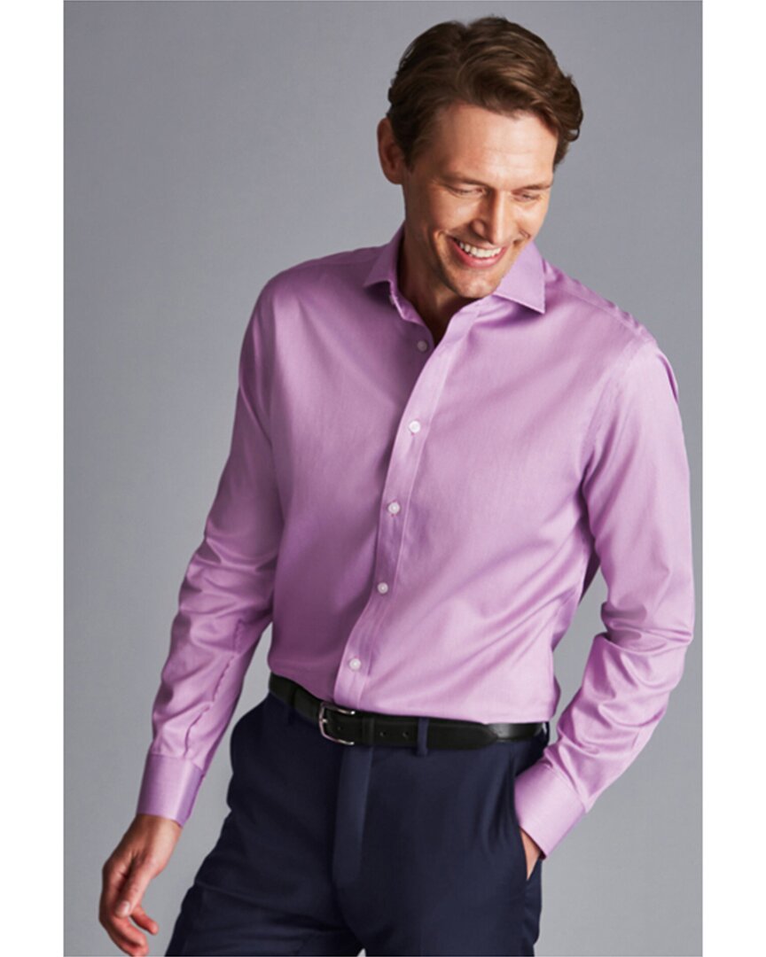 Shop Charles Tyrwhitt Non-iron Puppytooth Slim Fit Shirt In Purple