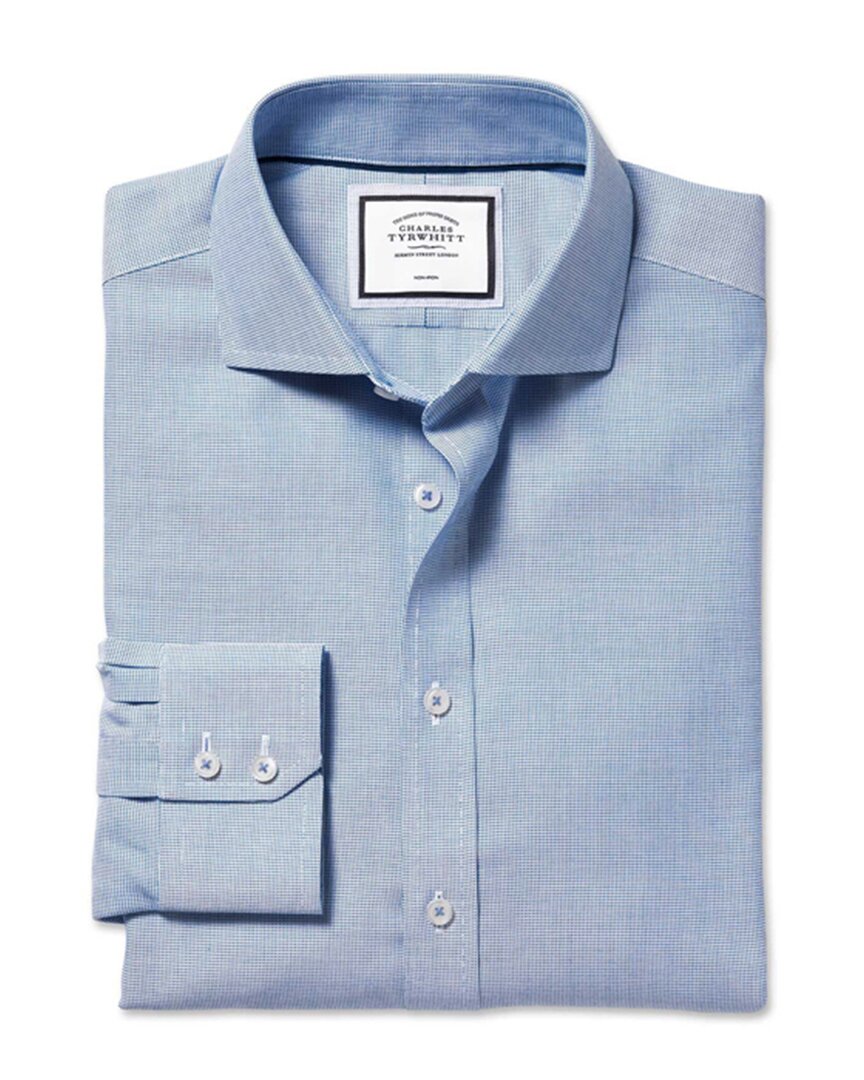Shop Charles Tyrwhitt Non-iron Ludgate Weave Cutaway Classic Fit Shirt In Blue