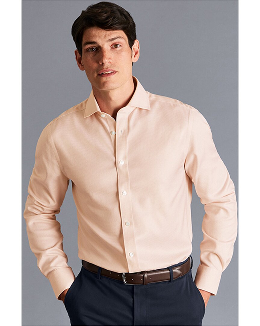 Shop Charles Tyrwhitt Non-iron Cambridge Weave Cutaway Slim Fit Shirt In Orange