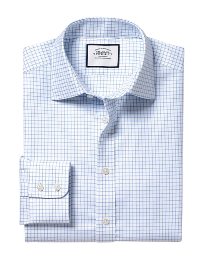 Charles Tyrwhitt Men's  Cutaway Collar Non-iron Clifton Weave Check Dress Shirt In Blue