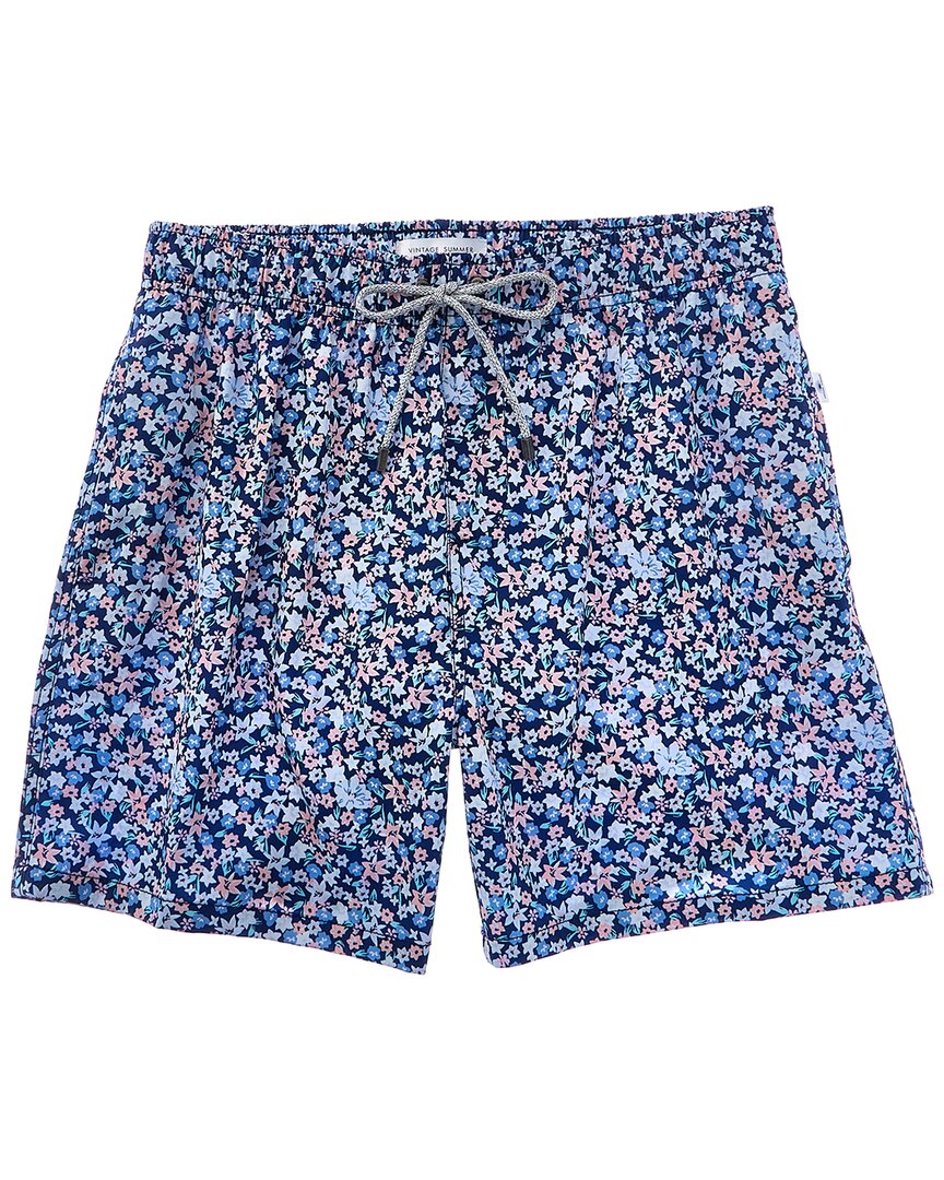Vintage Summer 4-way Stretch Volley Swim Trunk In Blue