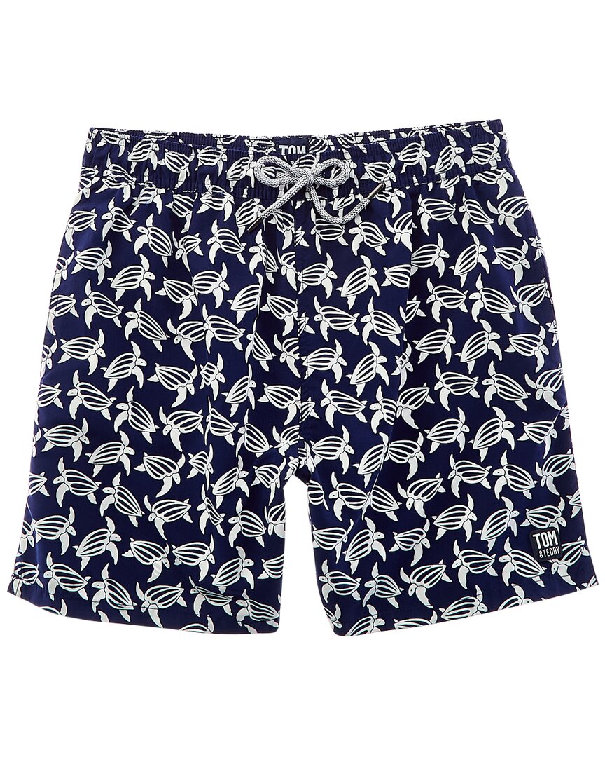 Tom & Teddy Turtle Swim Trunks In Blue
