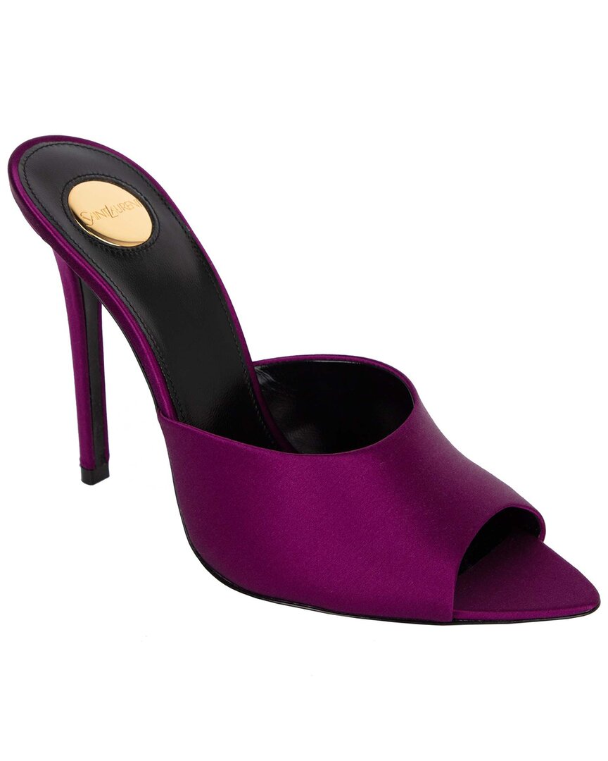 Saint Laurent Women's Silk Goldie Mule, Size 37.5, Never Worn (authentic Pre-  Loved) In Purple