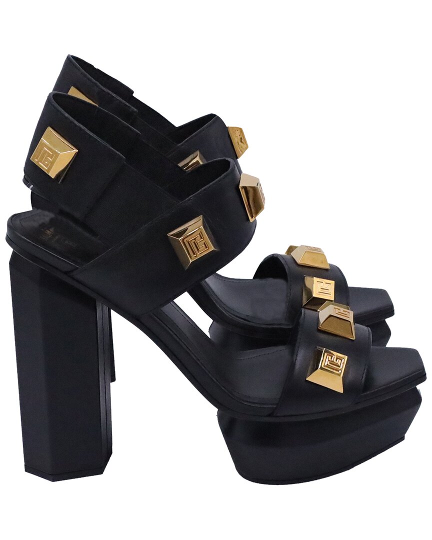 Balmain Women's Calfskin Leather Ava Studded Platform Sandal (authentic Pre-  Loved) In Black