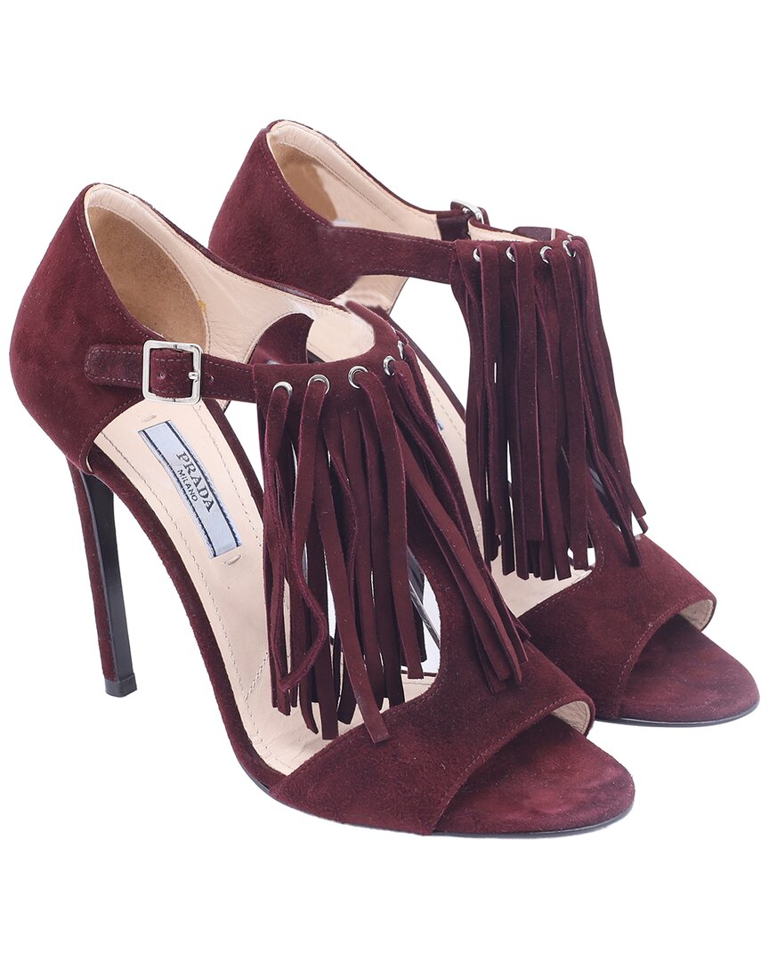 Prada Women's Suede Fringed Sandal Heel (authentic Pre-loved)