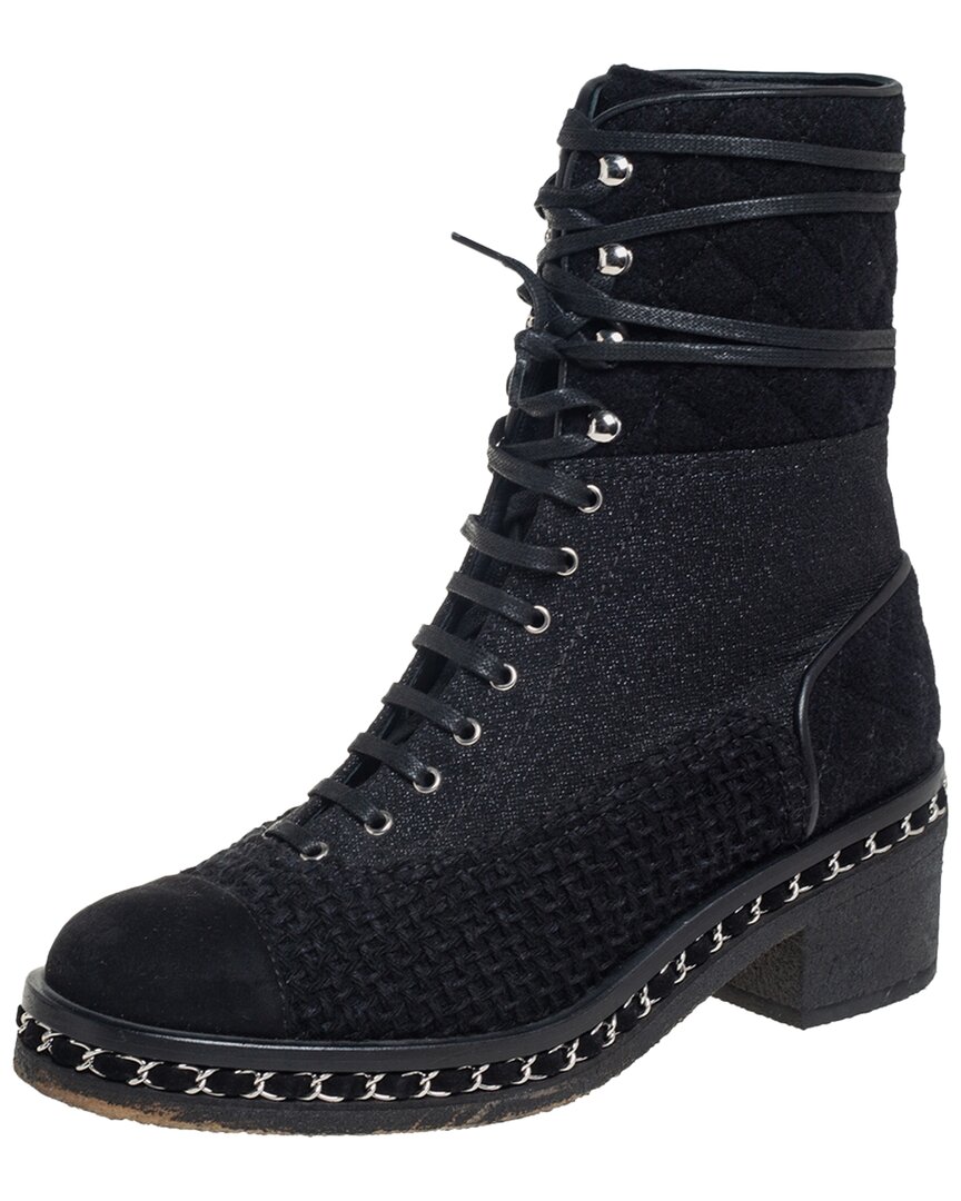 Pre-owned Chanel Women's Suede & Tweed Boot, Size 39 (authentic )