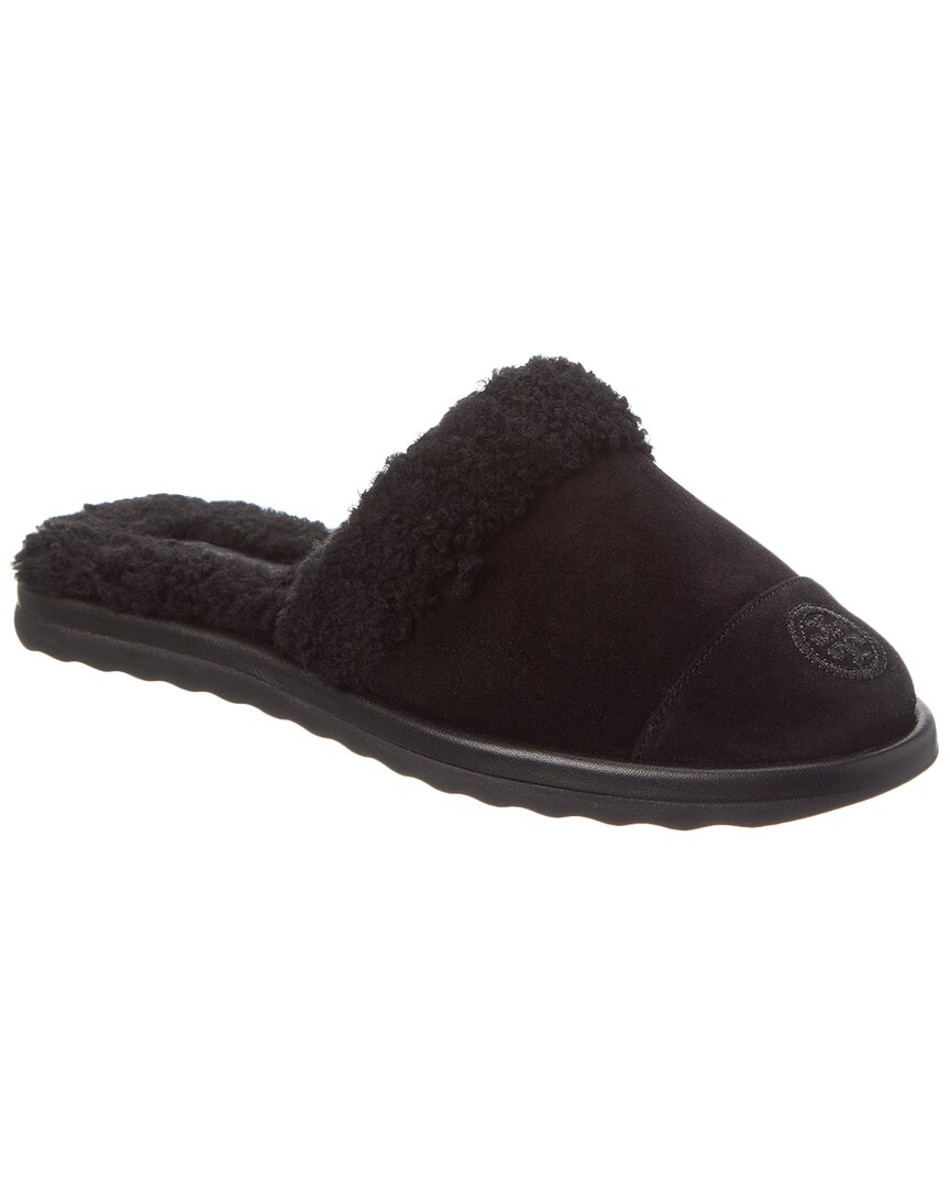 Tory Burch Suede & Shearling Slipper In Black