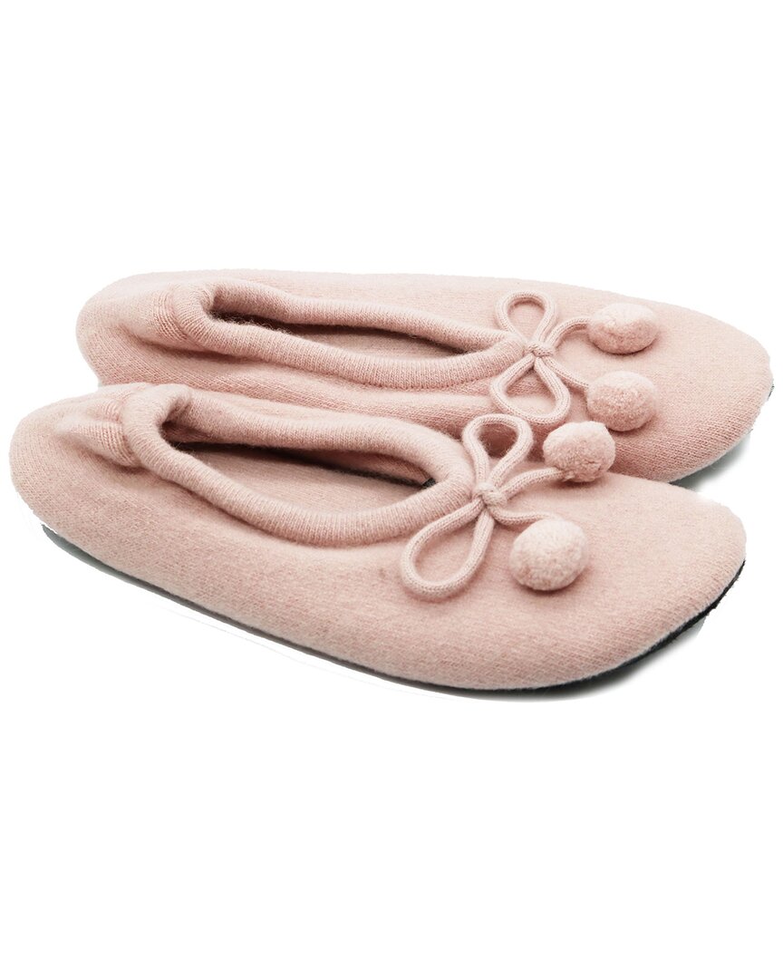Portolano Ladies Ballerina Slippers With Bow And Poms In Light Pink