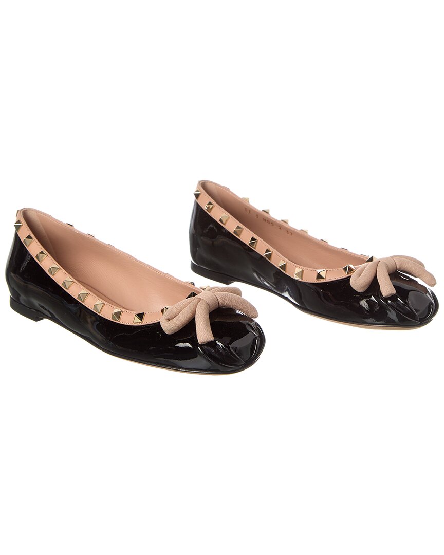 Valentino Rockstud Patent Ballerina Flat In Black