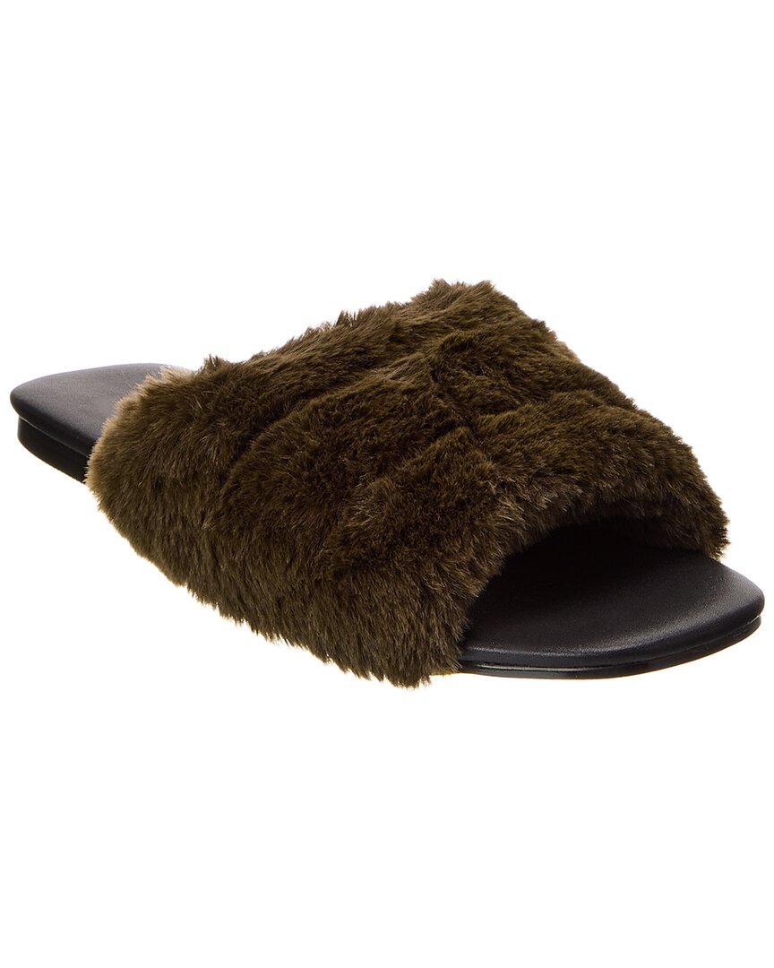 Yosi Samra Nora Slipper In Olive Faux Fur
