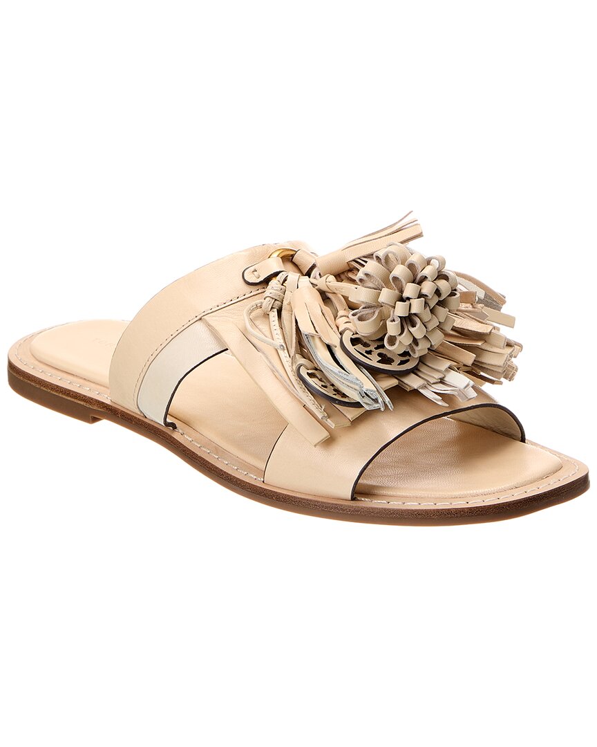 Tory Burch Miller Tassel Leather Slide In White