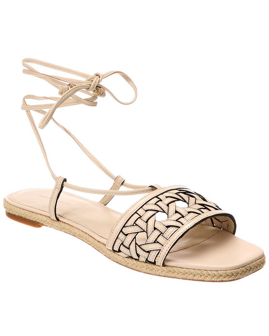 Tory Burch Basketweave Leather Espadrille Sandal In White