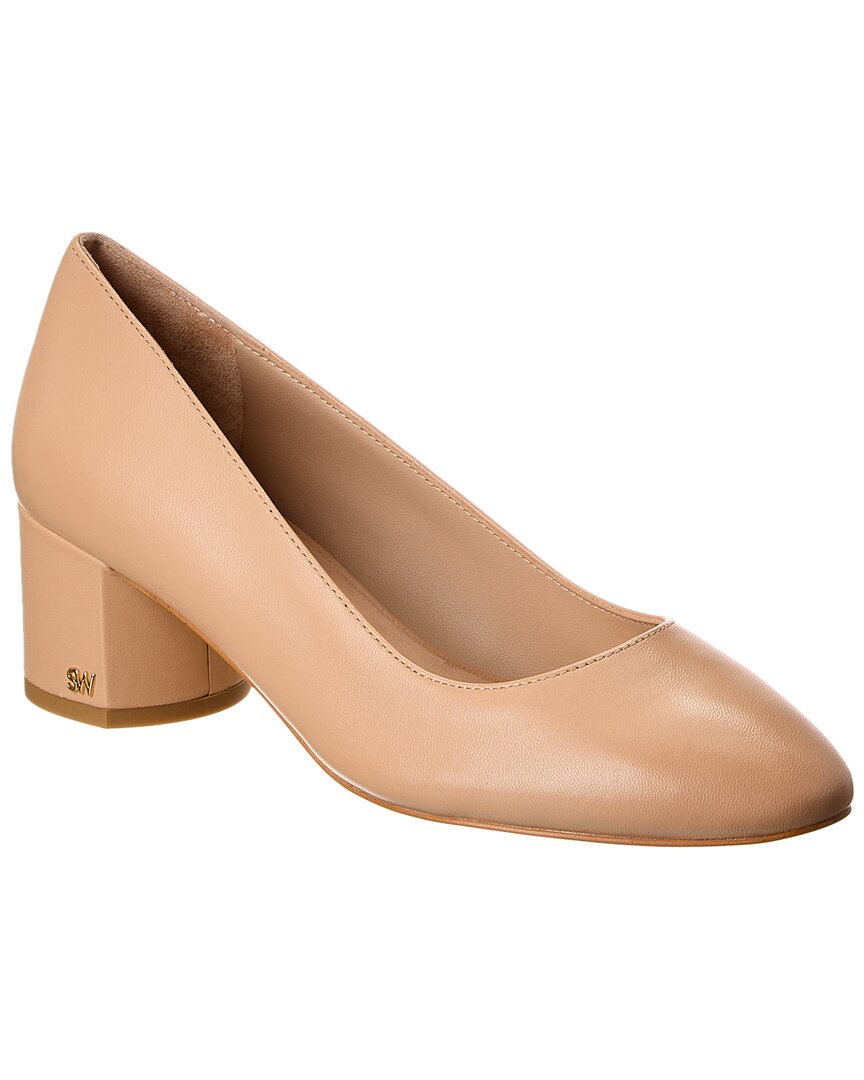Stuart Weitzman Bridget 50 Block Leather Pump In Beige