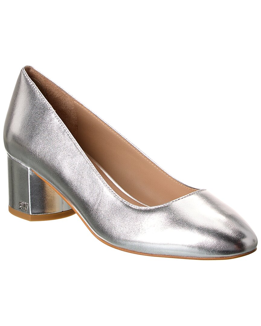Stuart Weitzman Bridget 50 Block Leather Pump In Silver