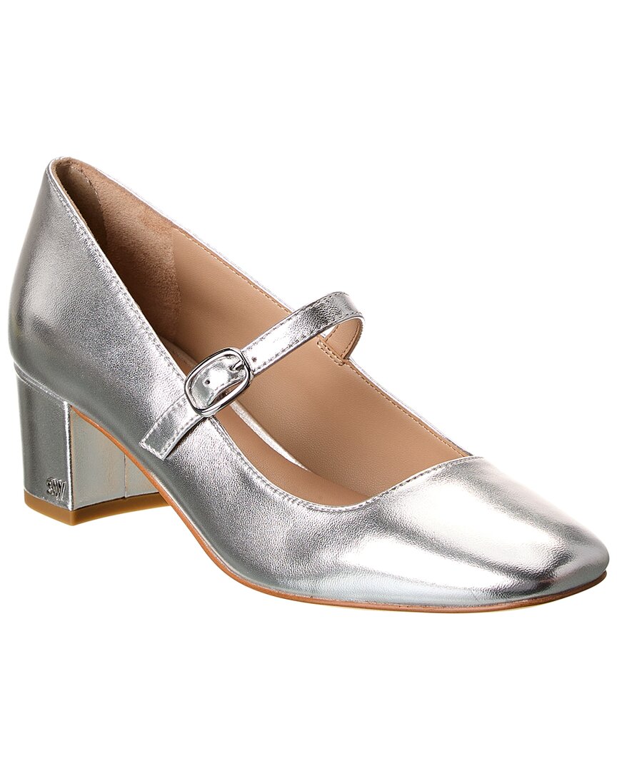 Stuart Weitzman Louise 50 Block Leather Mary Jane Pump In Silver