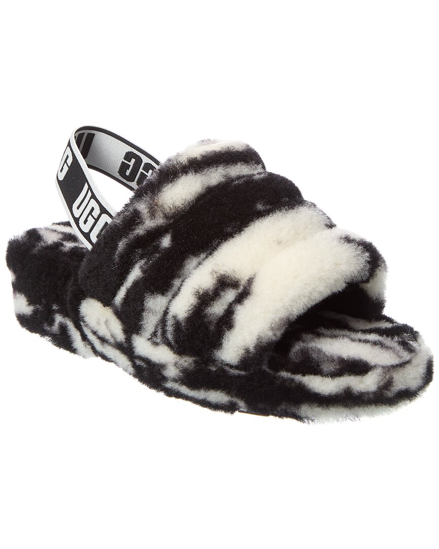 Ugg Fluff Yeah Womens Lambs Wool Platform Slide Slippers In Black