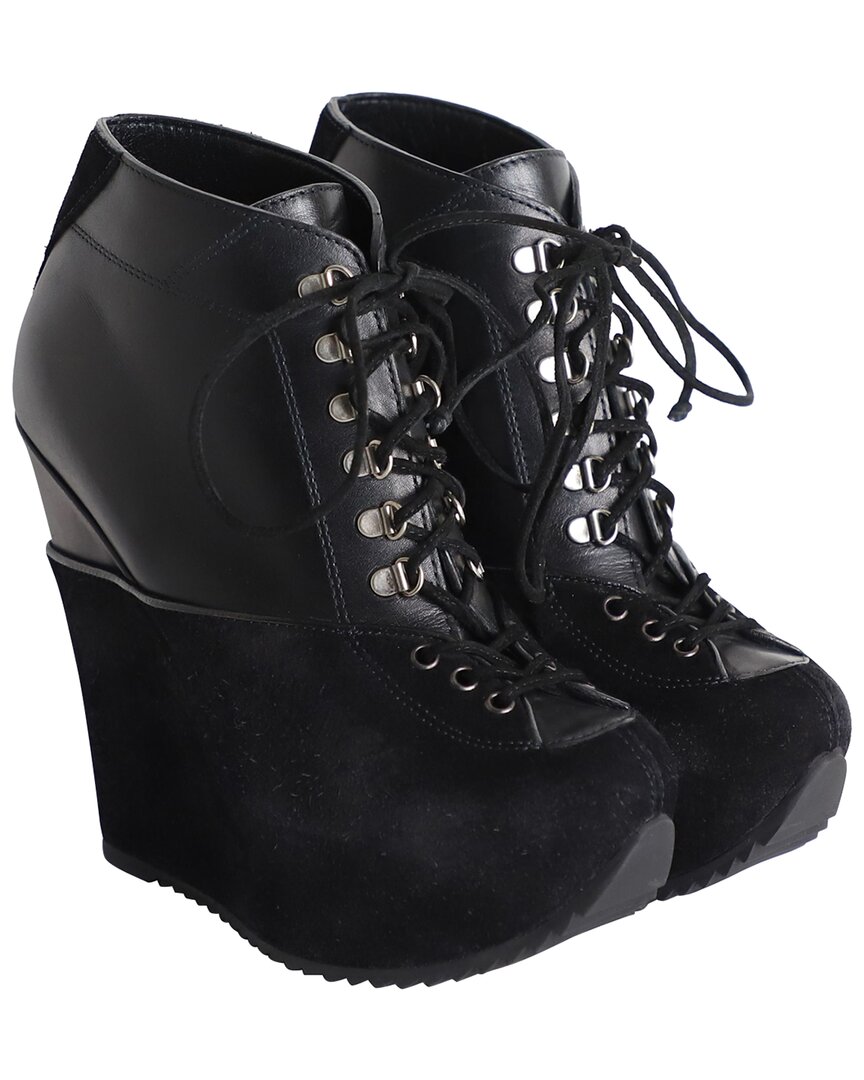 Saint Laurent Women's Leather Lace-up Platform Wedge Heel (authentic Pre-  Loved) In Black