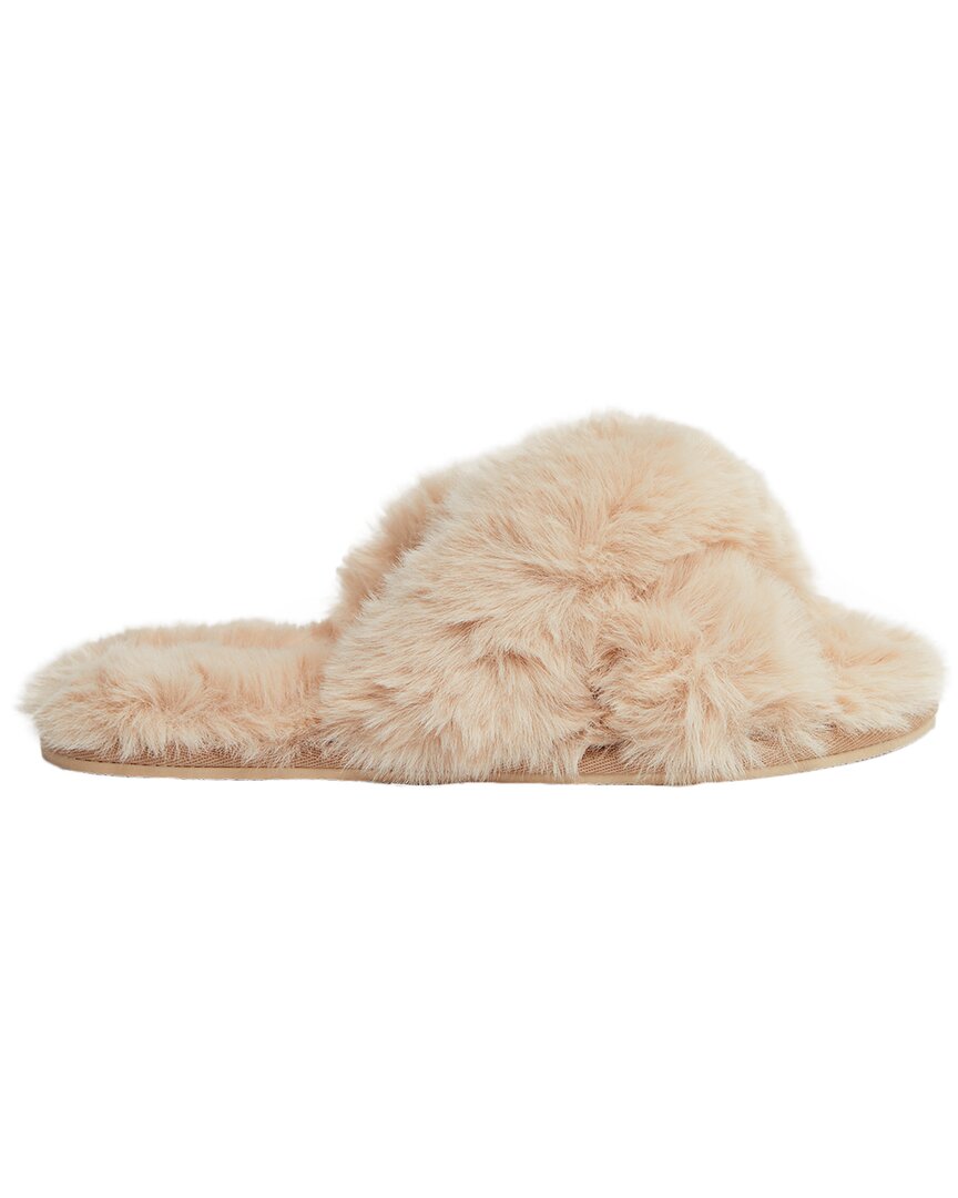Reiss Nude Aspen Faux Fur Slippers In Brown