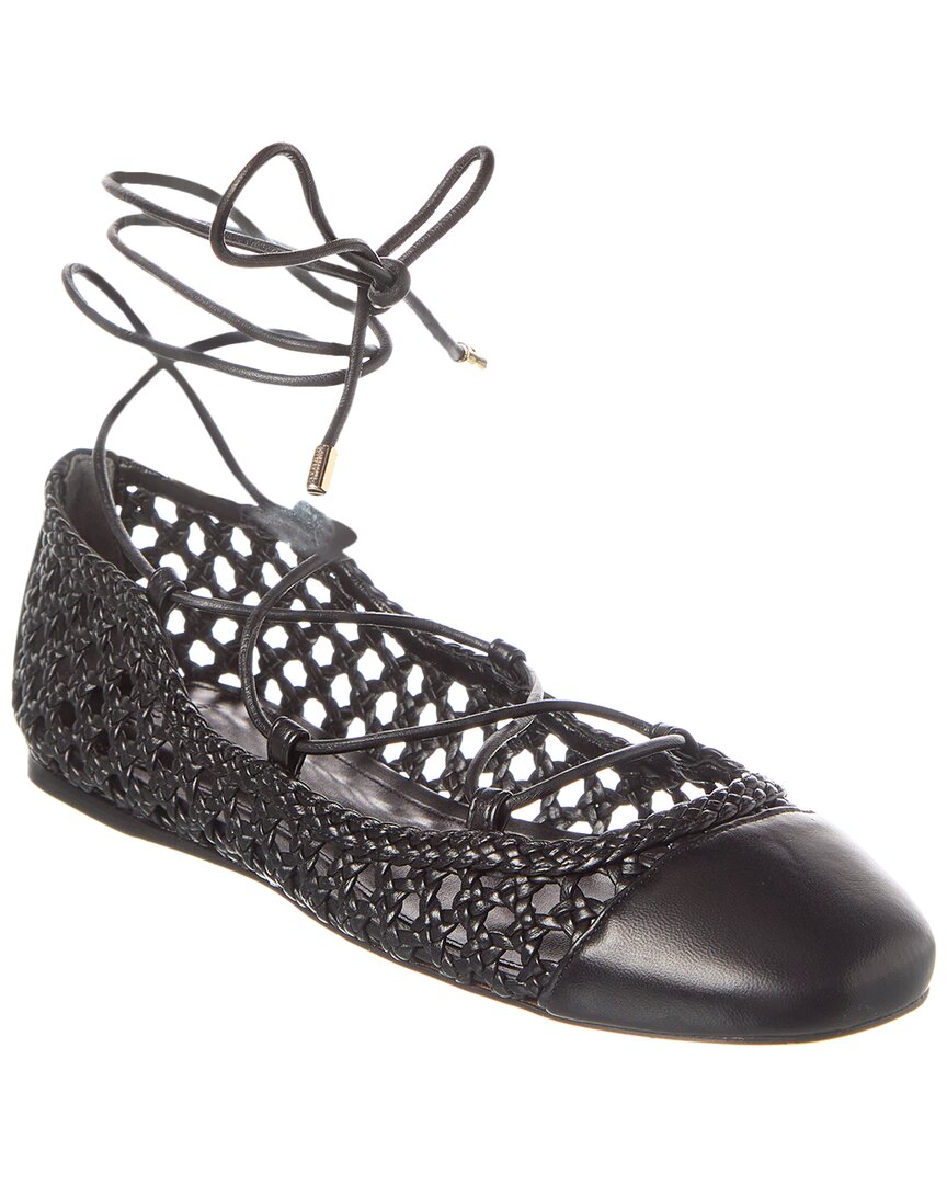 Alexandre Birman Braided Leather Ankle-wrap Ballerina Flats In Black