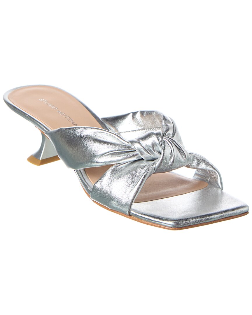 Stuart Weitzman Playa Knot Leather Sandal In Silver