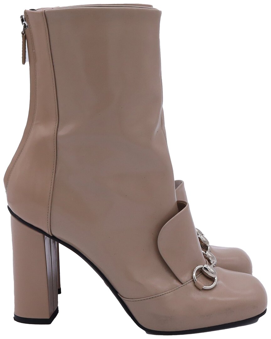 Gucci Women's Leather Twiggy Horsebit Boot (authentic Pre-loved) In Neutral