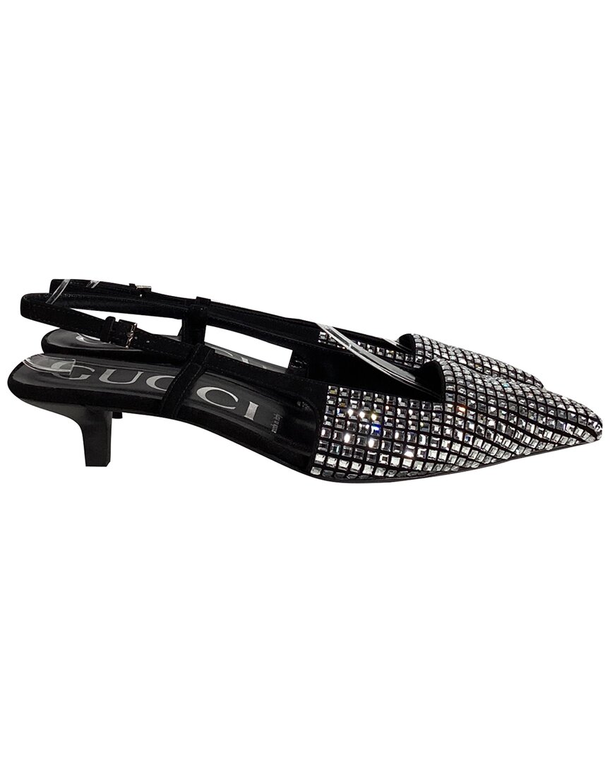 Gucci Crystal Slingback Pumps In In Black Leather