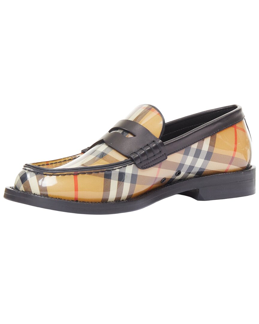Pre-owned Burberry Women's Vintage Check Patent Leather Bedmont Classic Penny Loafer  (authentic Pre-loved)