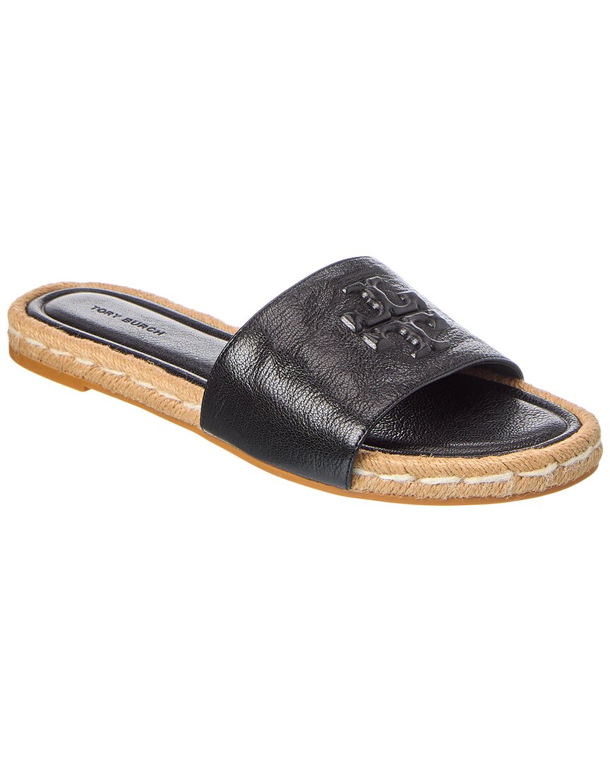Tory Burch Everly Leather Espadrille Slide In Black