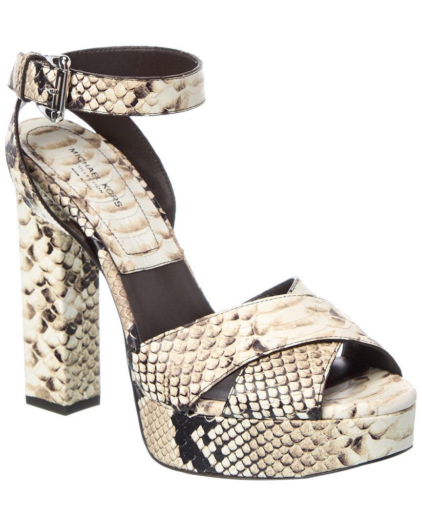 Michael Kors Cannon Runway Python-embossed Leather Platform Sandal In Brown