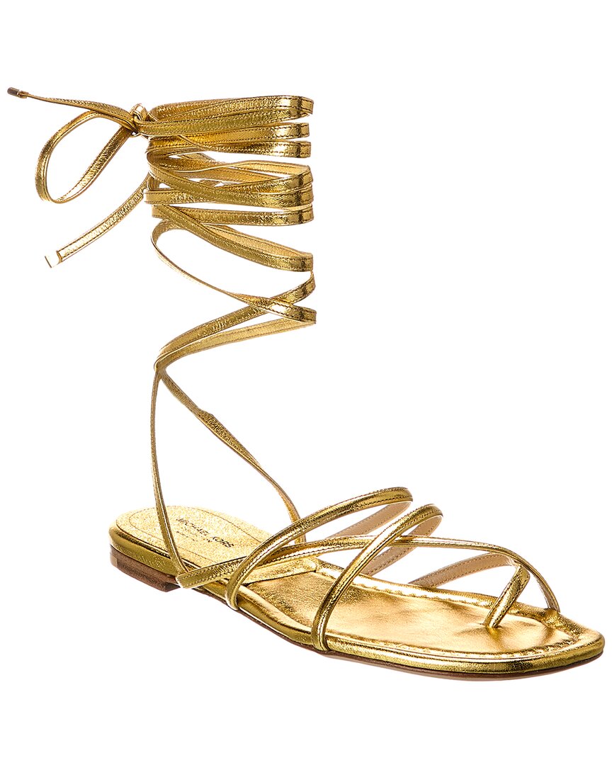 Shop Michael Kors Collection Jade Runway Leather Sandal In Metallic