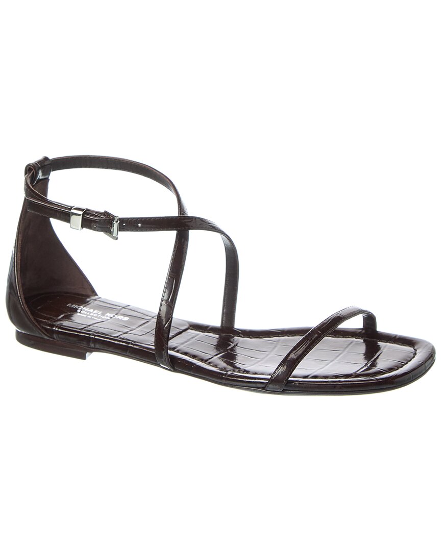 Shop Michael Kors Polly Runway Croc-embossed Leather Sandal In Brown