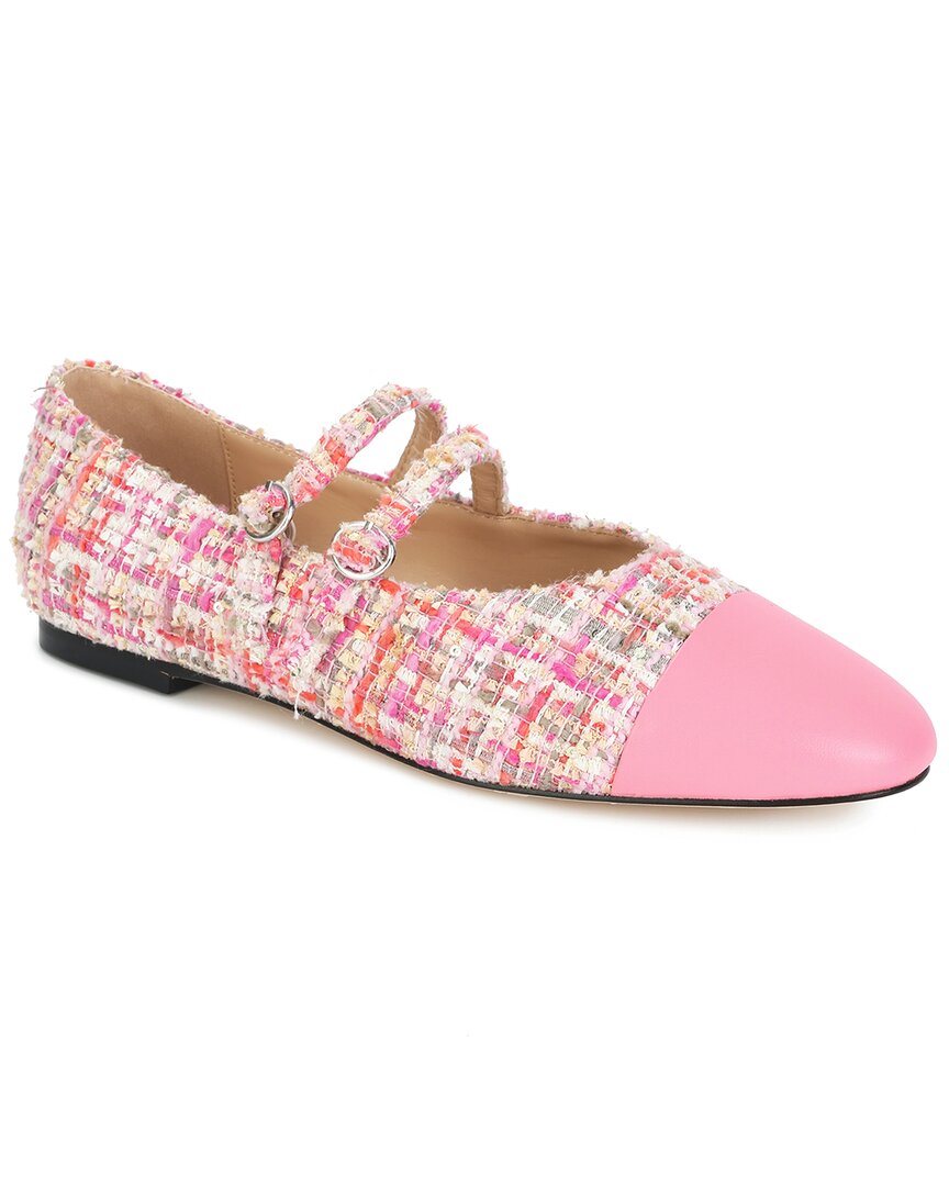 Tiffany & Fred Paris Two-tone Tweed & Leather Mary Jane Flat