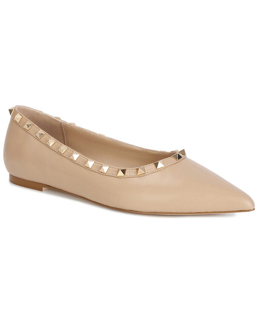 Tiffany & Fred Paris Studded Trim Leather Pointy-toe Flat