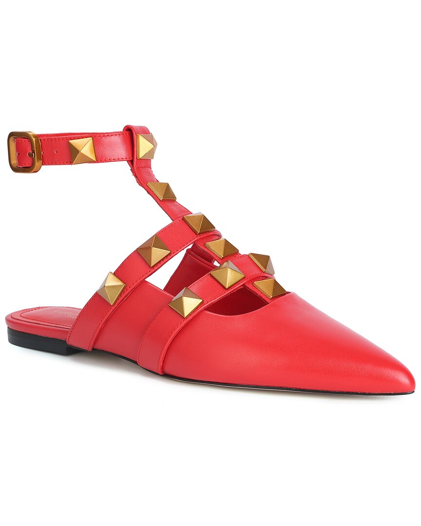 Tiffany & Fred Paris Studded Leather Pointy-toe Ankle Strap Flat